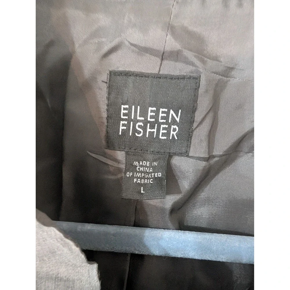 Eileen Fisher Womens Gray Metallic Crinkle Funnel Neck Snap Jacket Size L